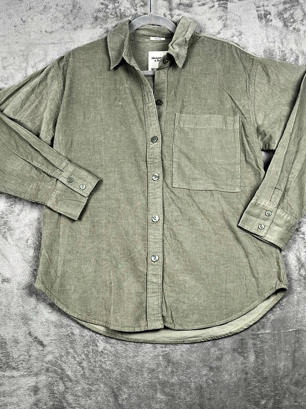 NEW Abercrombie & Fitch S Oversized Corduroy Button-Up Shirt Down Green FLAW